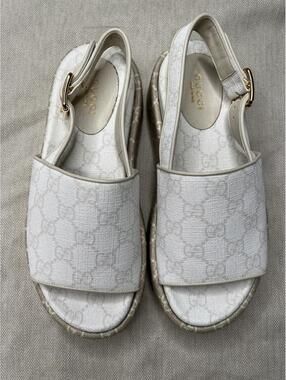 Gucci White GG Canvas Platform Slingback Sandals